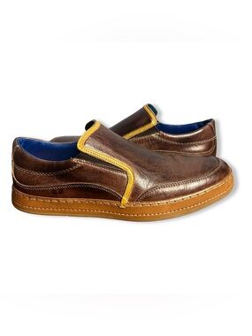 Bed Stu Workshop Freestyle Leather Slip-On Loafer Brown Yellow Blue Sz 9